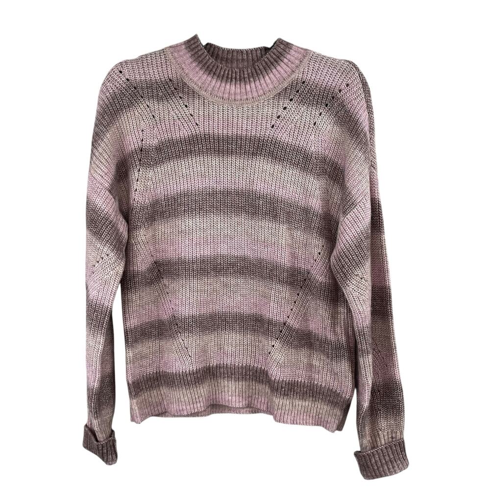 Calvin Klein Jeans Striped Pointelle Knit Mock Neck Sweater Pink Large NWT Soft